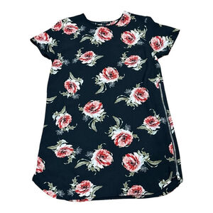 Revamped Dress Womens Large Black Floral Rose Print Short Sleeve Casual Stretch